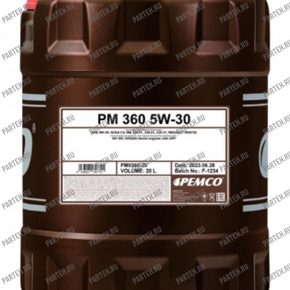 PM0360-20 Масло моторное PEMCO 360 SAE 5W-30 (20литр) PEMCO